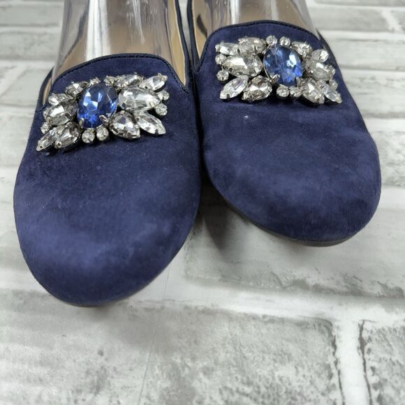 Adrienne Vittadini Women's Size 8.5 Blue Suede Rhinestone Embellished Loafers - Picture 5 of 12